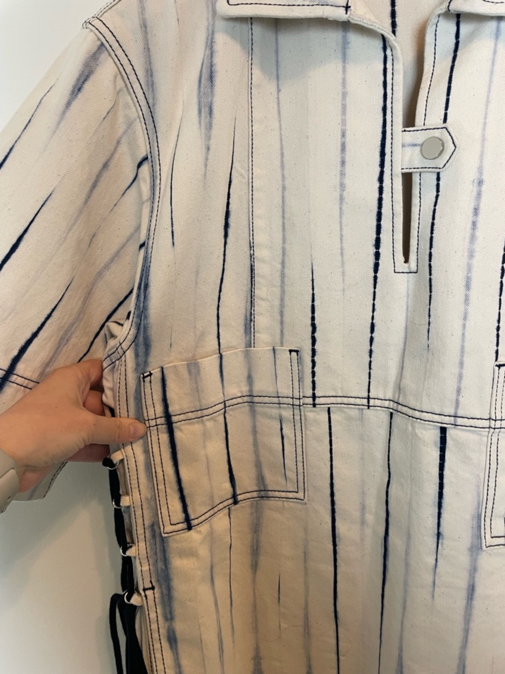 TORY BURCH Wavelength Denim Tie Dye Mini Shift Shirt Collared Dress \\ 10 - Picture 7 of 12